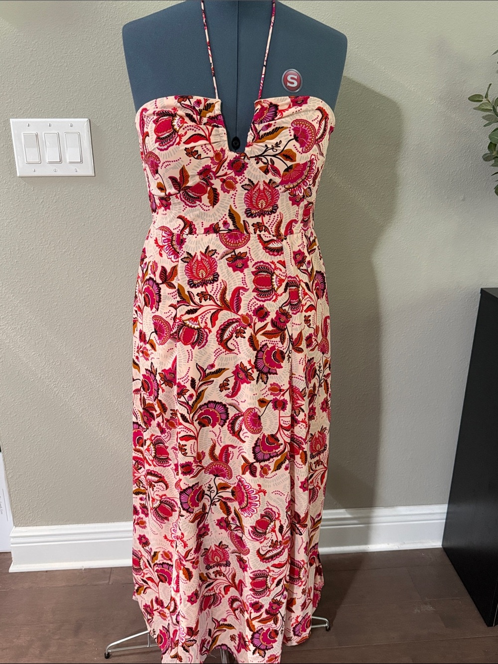 Sincerely Jules Strapless Floral Maxi Dress in Cream and Pink